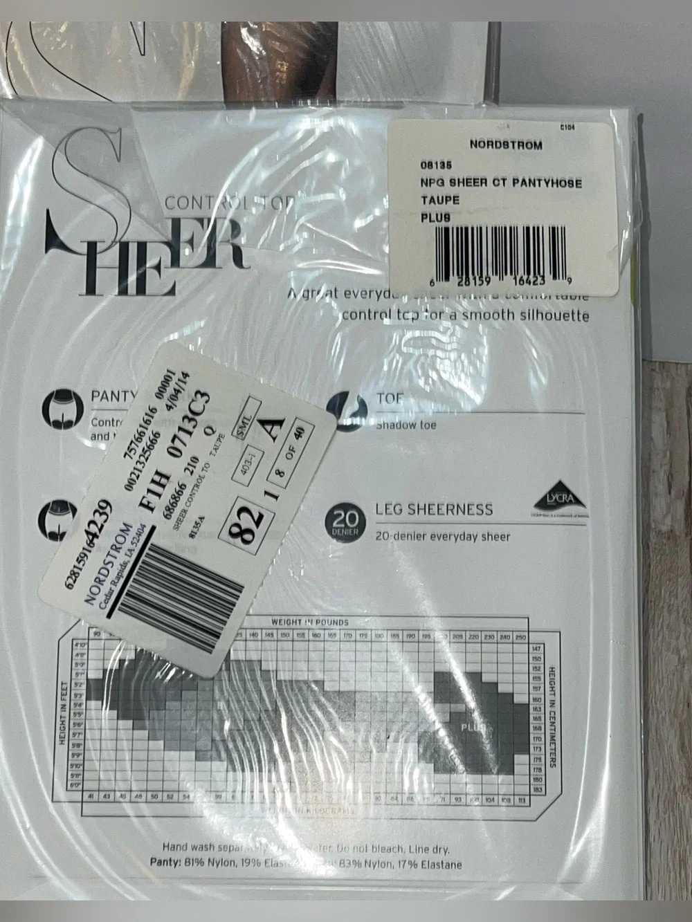 NEW 2 Pair Nordstrom Sheer Control Top Hosiery - Taupe Plus